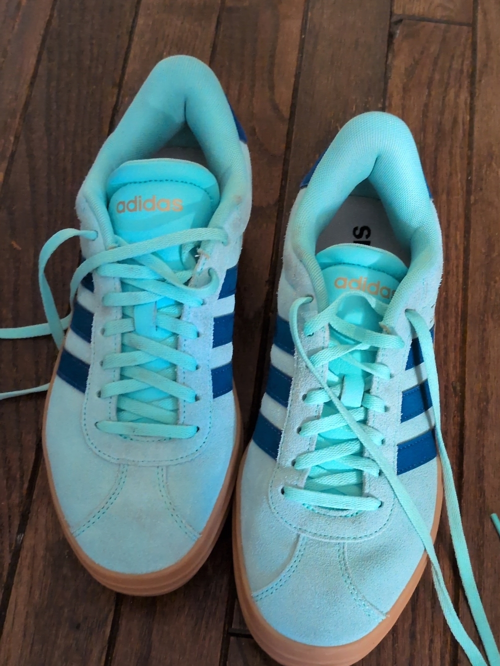 adidas Women's Aqua Suede Sneakers with Navy Stripes